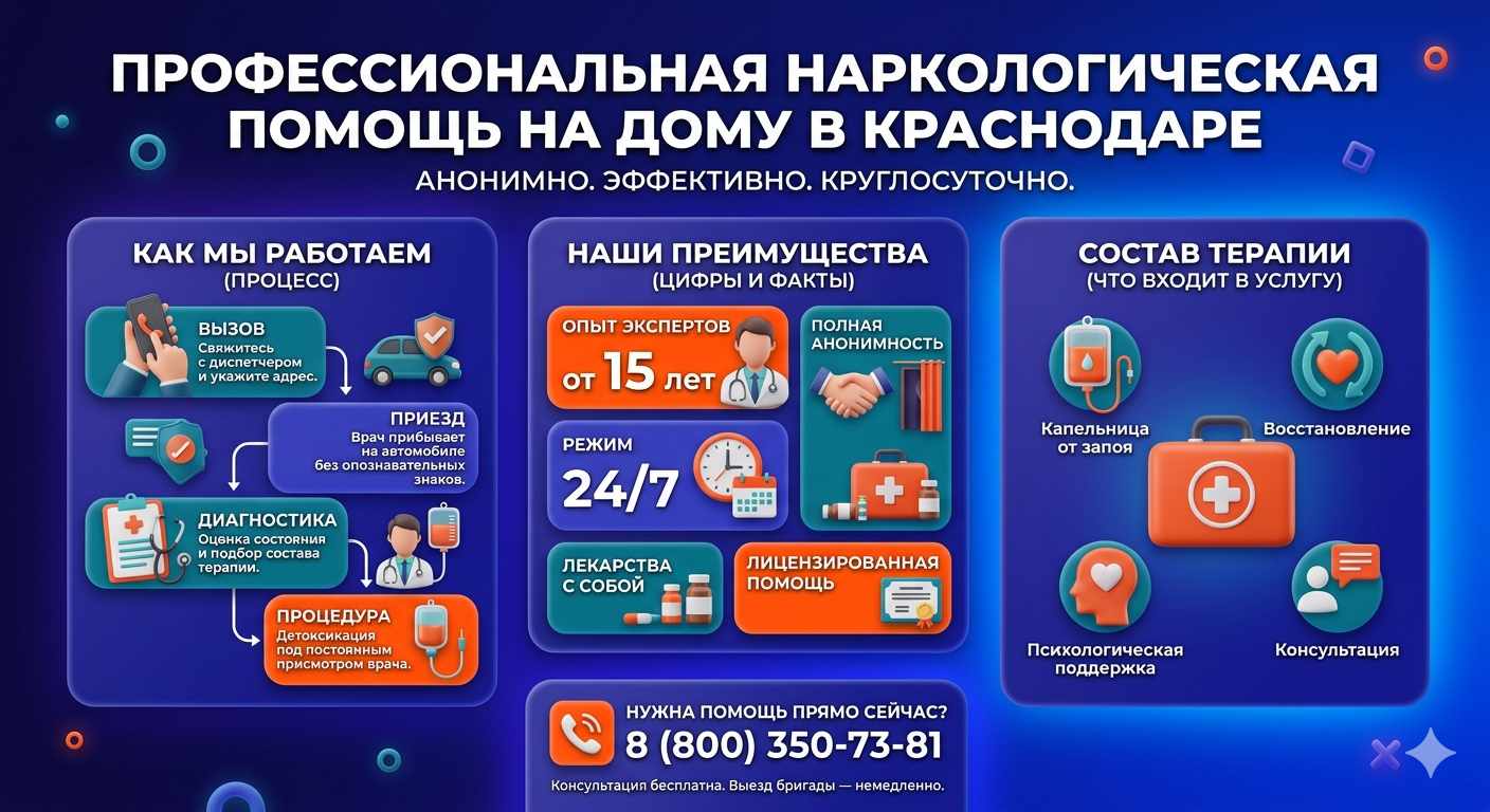 Инфографика о принципах лечения алкоголизма на дому в Дыгулыбей: этапы вызова нарколога, преимущества анонимной детоксикации и состав медицинской помощи.